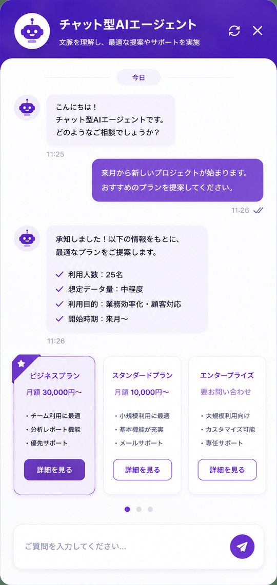 チャット型AIエージェントの会話画面